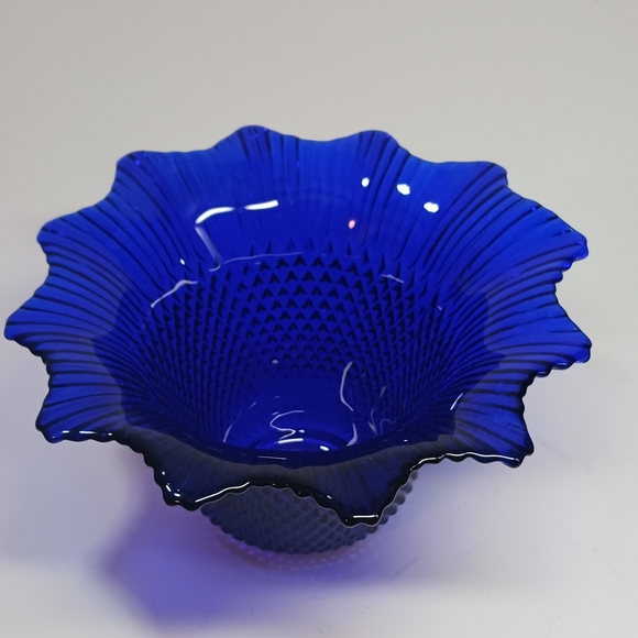 Vintage Cobalt Blue Flower Candle Holder, Blue Decor, Flower Cobalt Blue Votive - Picture 2 of 5